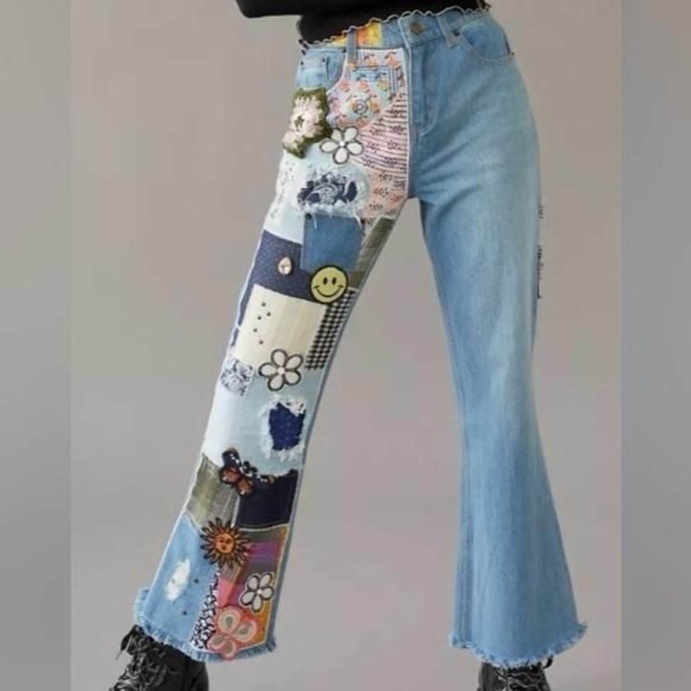 BDG Urban Outfitters Colorful Patchwork Flare Jeans Size 27